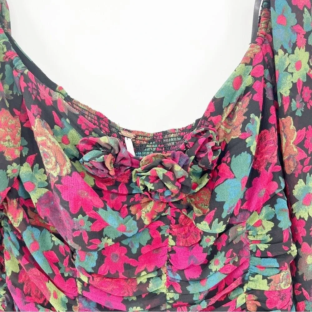 Free People On Lala Floral Long Sleeve Crop Top Women's Size S Festival Boho